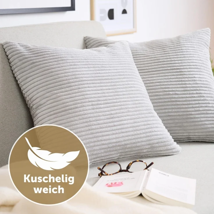 Blumtal Kissenhülle 2er Set Kissenbezug 40x40 cm– Kord Bezug, (2 Stück), weiche Cord Kissenbezüge mit verstecktem Reißverschluss – Bild 2