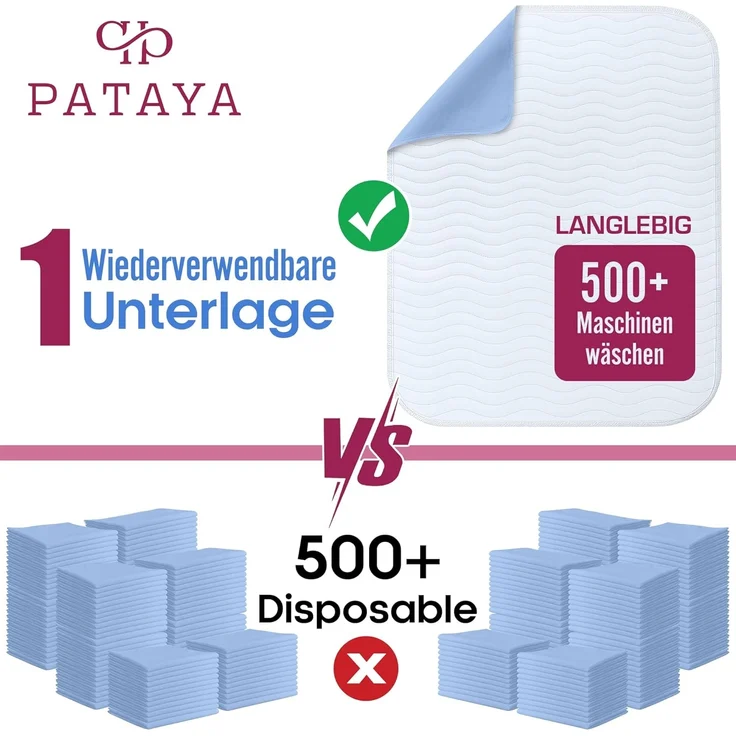 Pataya Inkontinenzunterlage waschbar 70x100 - wasserdichte Matratzenschutz Matratzenauflage nässeschutz Bett Inkontinenzauflage Bettunterlage (70x100 cm) – Bild 4
