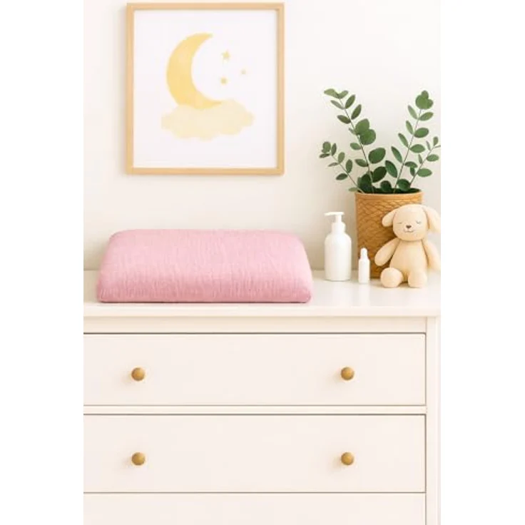 Wickelauflagenbezug 100% Baumwolle Musselin Bezug für Wickelauflage 85x75 und 75x75 cm – weicher Wickeauflagenüberzug, atmungsaktiv & waschbar ROSA – Bild 3