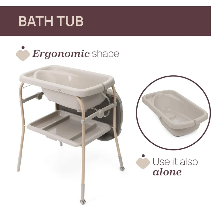 Chicco Soft Bubble Armonia Klappbare Wickelkommode, Baby Wickeltisch mit Integrierter Babywanne, 4in1 Herausnehmbare Badewanne, Platzsparendes Gestell mit Rollen, Höhenverstellbar, Beine in Holzoptik – Bild 4