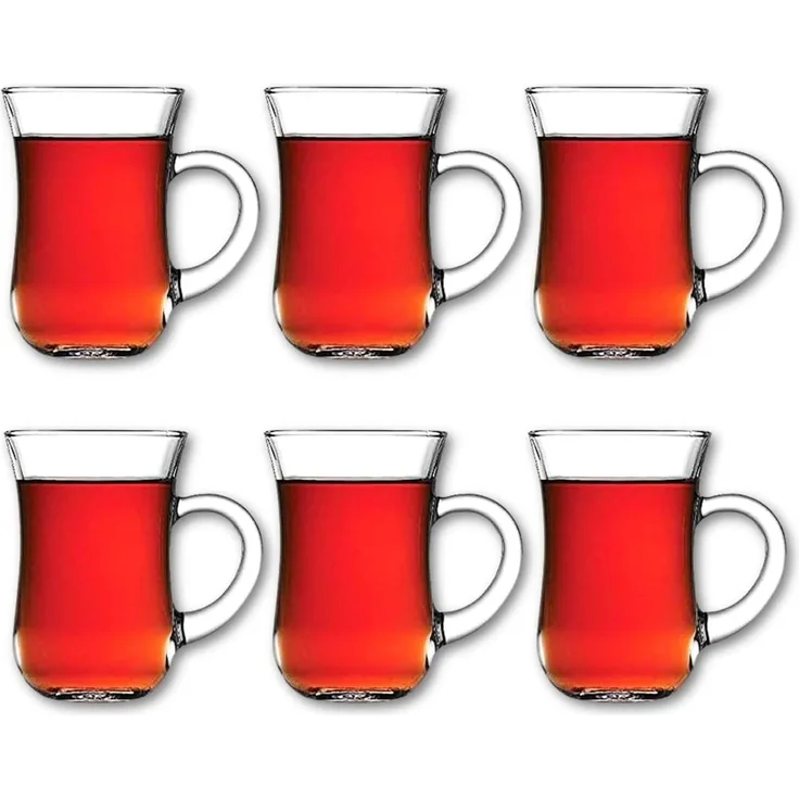 Pasabahce Gläser-Set Keyif Teegläser Set, 6-tlg, Glas, 6er Set mit Henkel, klassisch geformt, 145 ml, spülmaschinenfest