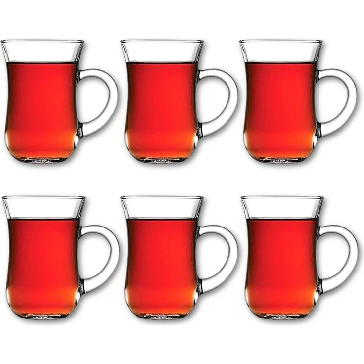 Pasabahce Gläser-Set Keyif Teegläser Set, 6-tlg, Glas, 6er Set mit Henkel, klassisch geformt, 145 ml, spülmaschinenfest – Bild 1