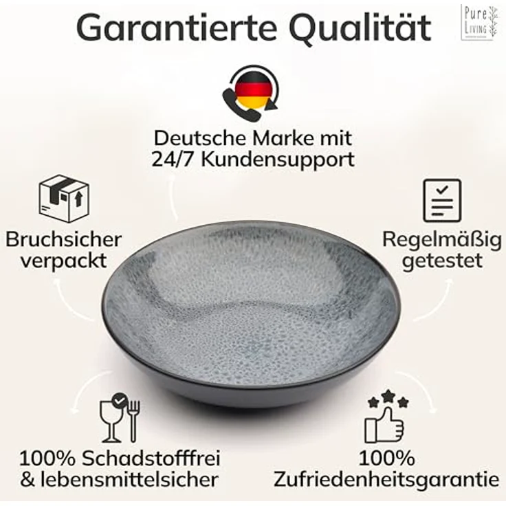 Steingut Teller Groß 6 Personen Ibiza TESTSIEGER, Traumhaftes Mediterranes Steingut Speiseteller Set, Stylisches Essteller Set, Pure Living in Grau – Bild 7