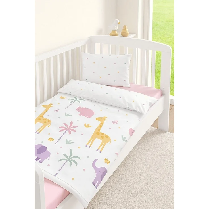 soma Babybettwäsche Renforcé Baby Wende-Bettwäsche 100x135 cm – Safari weiß / Punkte bunt, Renforcé, 2 teilig, Safari-Motiv aus reiner Baumwolle warme winter weihnachtsbettwäsche – Bild 2