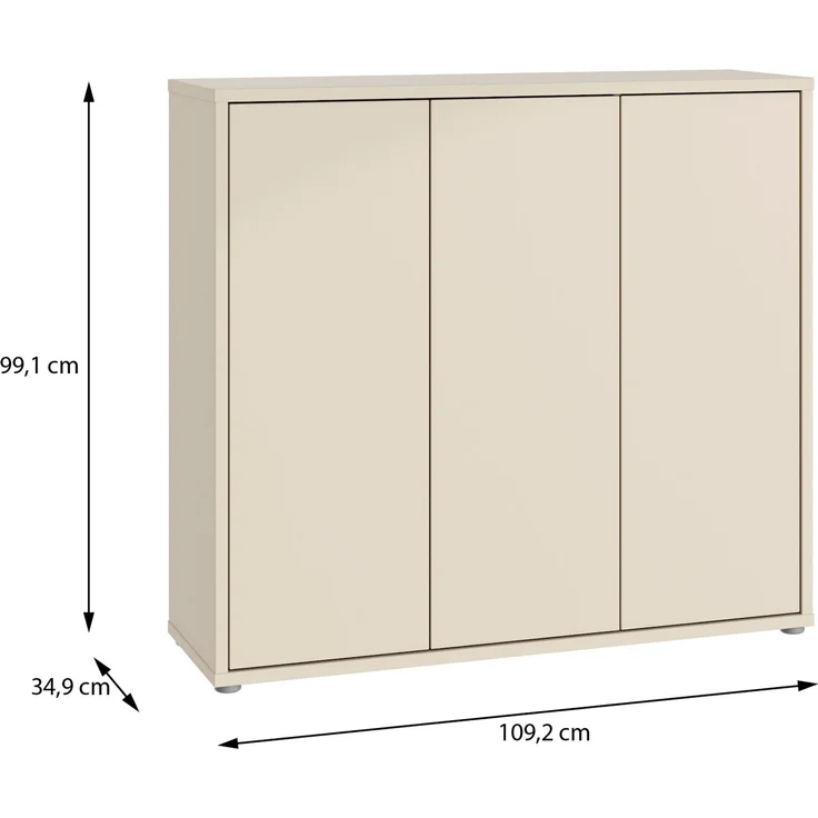 Forte ALICE SPRINGS Schuhschrank 100 110, moderner Flurschrank mit 3 Türen und 8 Einlegeböden, Holzwerkstoff, Kaschmir/ Beige, 109,2 cm breit x 99,1 cm hoch x 34,9 cm tief – Bild 6