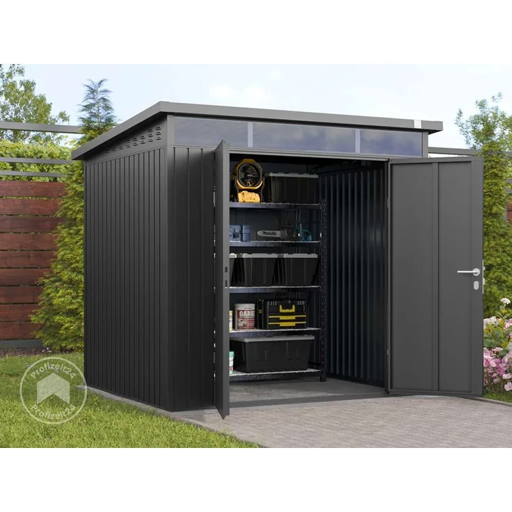 GFP Primeyard Gerätehaus Metall Gartenhaus 210x180x205 cm Geräteschuppen Satteldach anthrazit – Bild 2