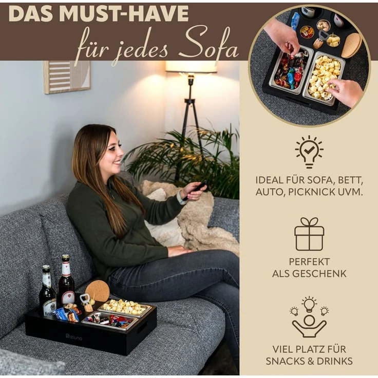 eluno Snackschale Couchbar mit abnehmbarem Deckel aus Bambus – Bild 1