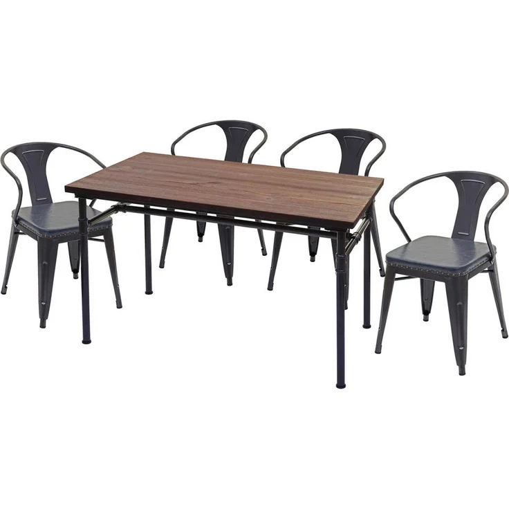 MCW Esszimmer-Set, Industrie-Style mit Ulmenholz-Tischplatte und Kunstleder-Stühlen, Schwarz-Grau, 120x115x70 cm