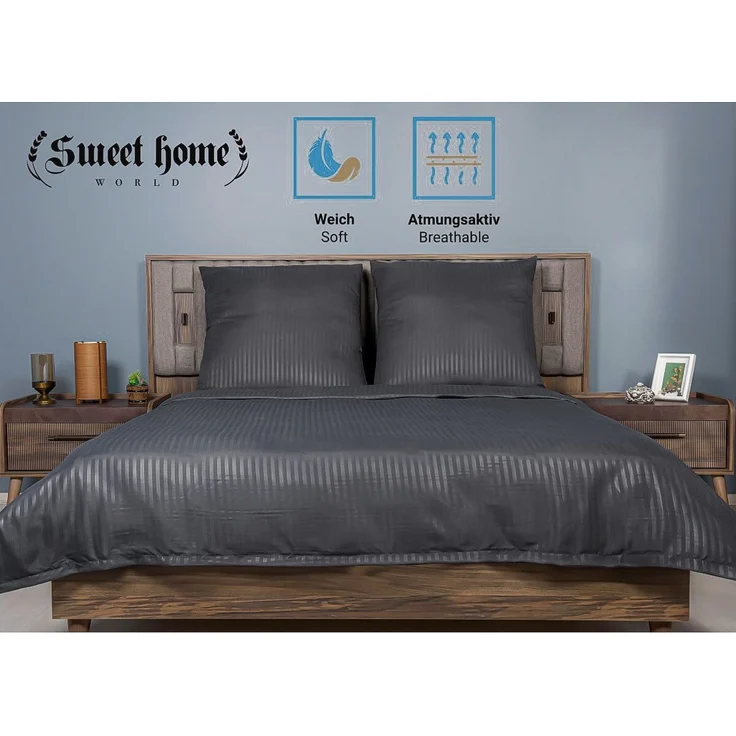 Deluxe Bettwäsche aus Mikrofaser - 200 x 200 cm mit (2x) 80 x 80 cm Kissenbezug - Anthrazit – Bild 2