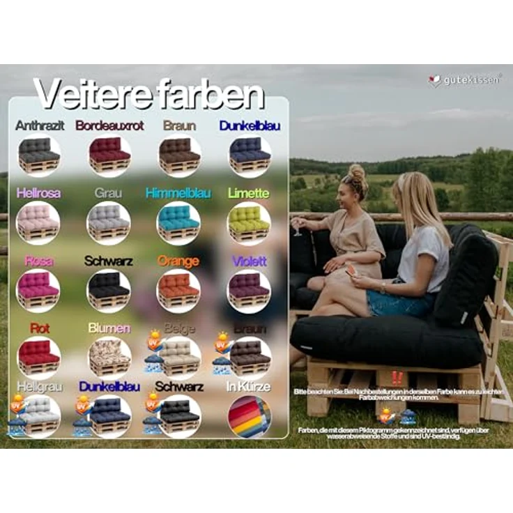 Gutekissen® Palettenkissen, Gartensofakissen, Gesteppte Kissen gefüllt mit granuliertem Poulirette-Schaum, viele Farben und Größen PPI (Sitzkissen 120x60, gesteppt Anthrazit) – Bild 4