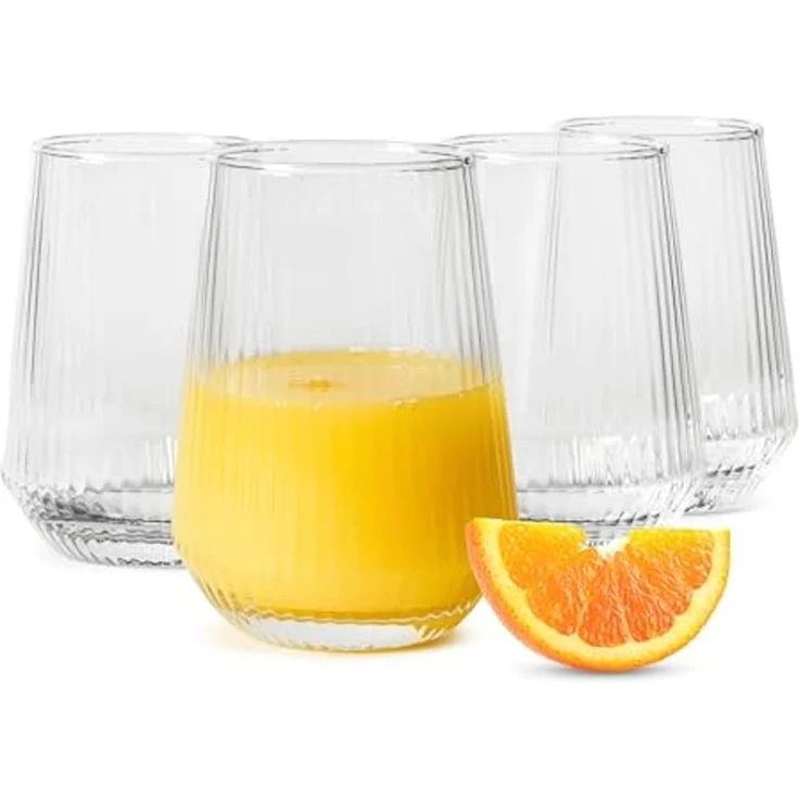 Sendez Trinkgläser 6er Set 400 ml geriffelt Glas moderne Wassergläser Saftgläser für Wasser Saft Cocktails stilvolle Gläser hochwertig spülmaschinengeeignet – Bild 1