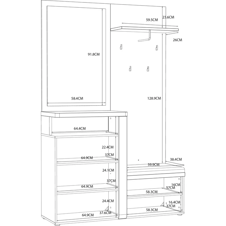 FORTE Tuluza Kleiderpaneel, Holzwerkstoff, Weiß/Braun, 128,8 x 201 x 43,4 cm – Bild 7