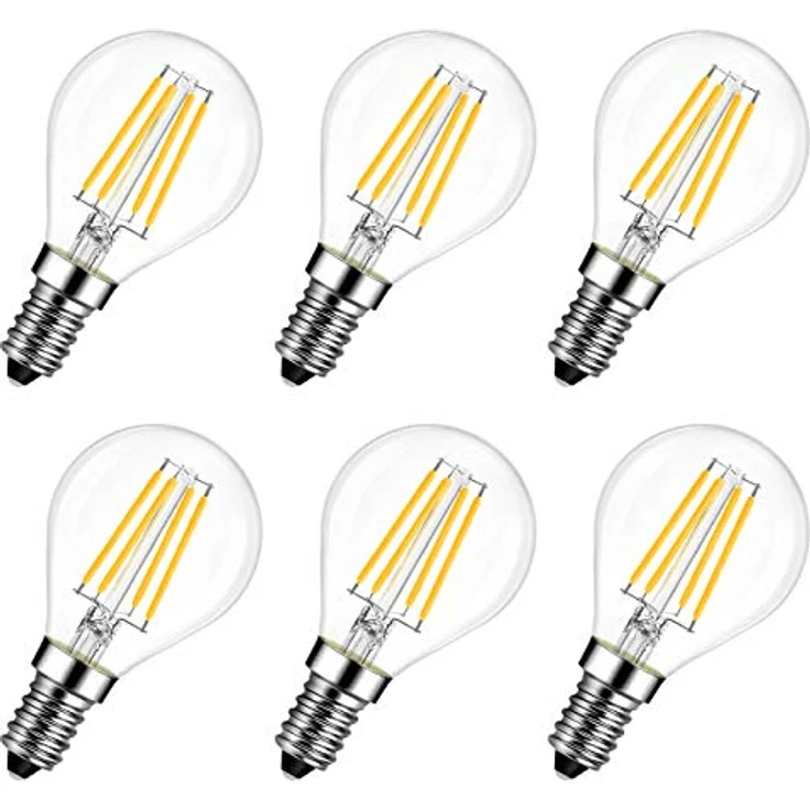 LVWIT E14 LED Lampe P45 Tropfenform, 4W (ersetzt 40W), 2700K Warmweiß Fadenlampe ultrahell 470 lm, Mini Globe, Rustikalampe Filament LED klar, 6er Pack – Bild 2