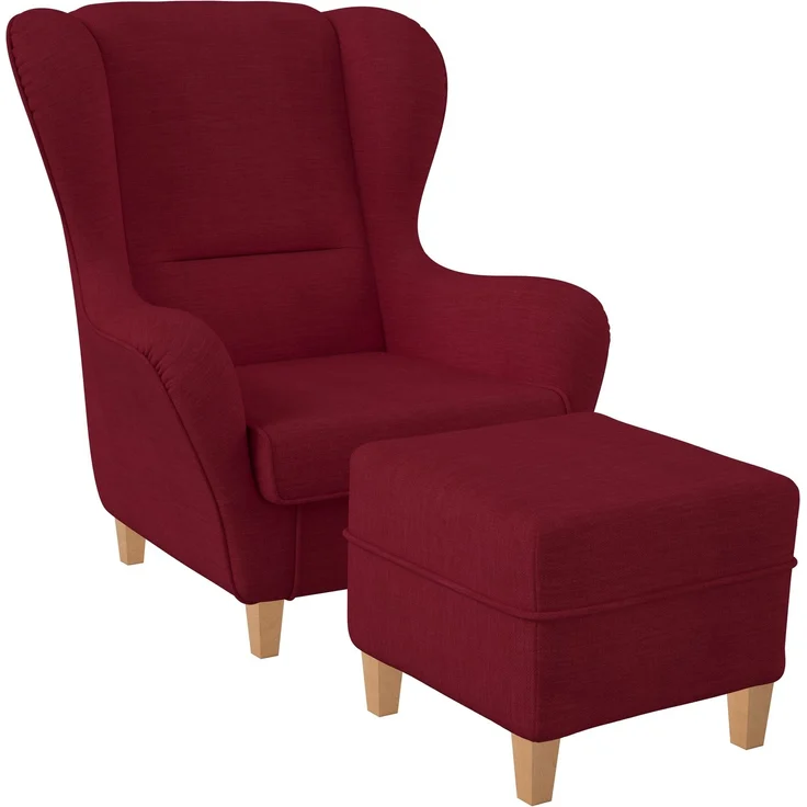 Supellex Sofia Ohrensessel mit Hocker | Design Vienna Rubin-Rot – Bild 1