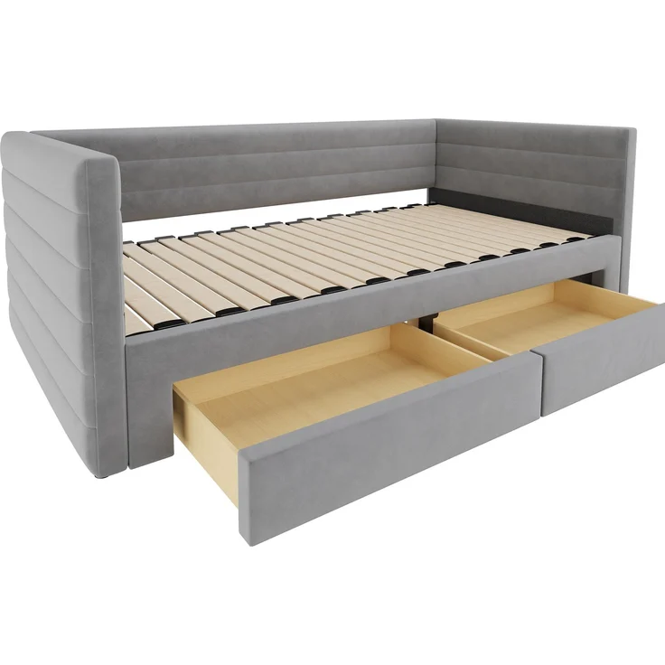 Merax Einzelbett Polsterbett 90 x 190cm/180 x 190cm Schlafsofa mit Ausziehbett, Tagesbett Daybett mit 2 Schubladen, Sofabett mit Lattenrost, Veloursstoff, grau – Bild 7