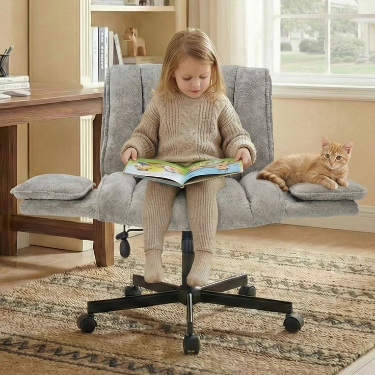 Faumrta Bürostuhl, Drehstuhl, Schreibtischstuhl mit Rollen, drehbar Bürostuhl with foldable Armlehnes, Belastbarkeit 150kg, h?henverstellbar, grauStoff60cm*68cm*86cmGrau – Bild 10