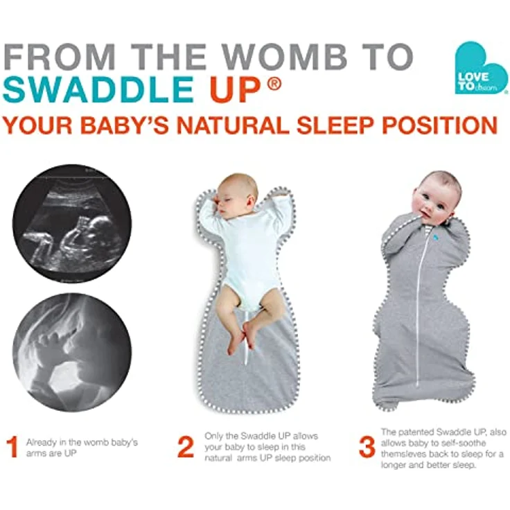 Love To Dream Pucksack, Baby Erstausstattung, ideal für kühle Temperaturen (16-20°C), Arme hoch Position, zweiweg-Reißverschluss für einfaches Windelwechseln, Schlafsack Weiß, Klein (3,5–6 kg) – Bild 7