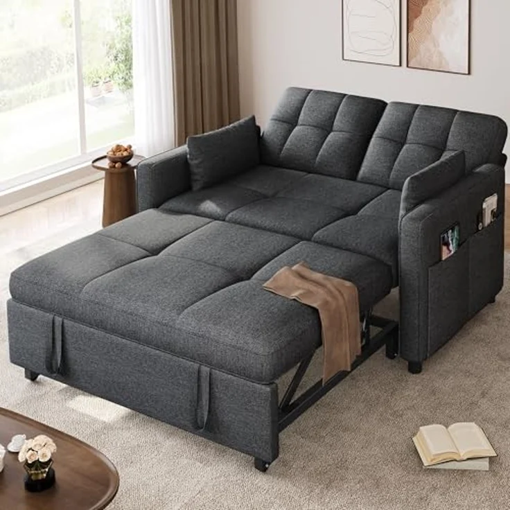 YITAHOME Schlafsofa mit Schlaffunktion, 182x136 cm Sofa, 5-stufig Verstellbarer Rückenlehne, 3-in-1 Schlafcouch mit 2 Kissen & Seitentasche, 2-Sitzer Sofa Bed für Gästezimmer, Grau – Bild 1