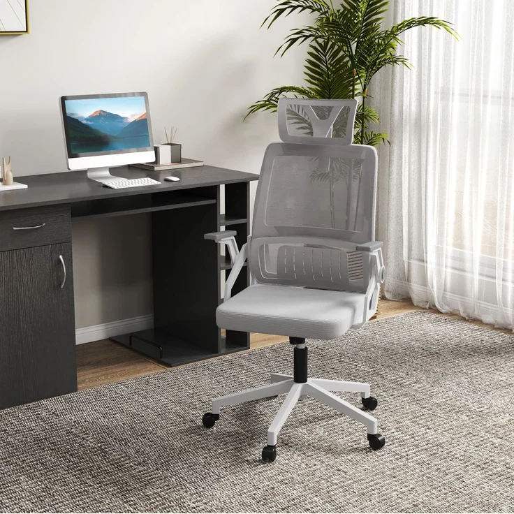 Bürostuhl 58 x 61 x 102–119 cm in Grau mit verstellbarer Kopfstütze und Wippfunktion – Bild 1