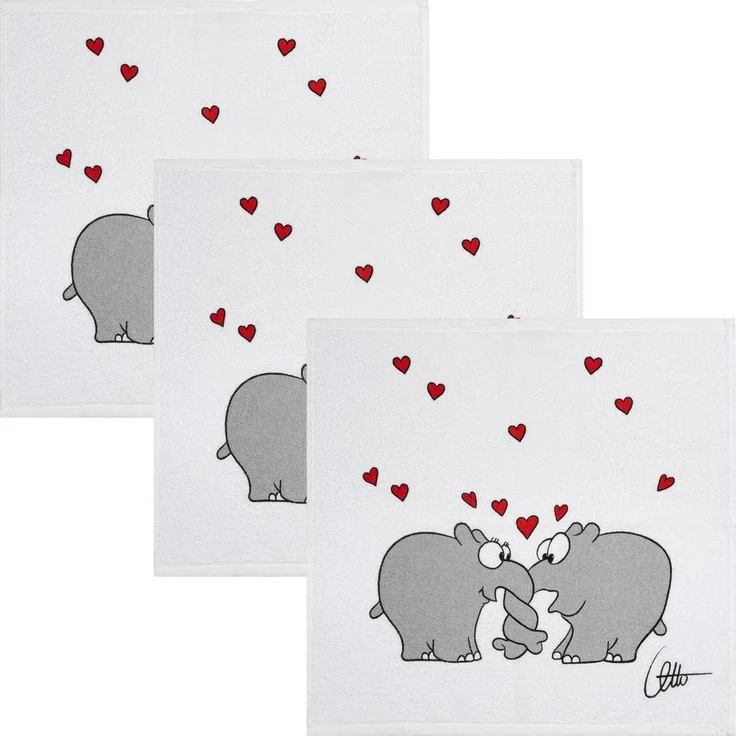 Kracht Geschirrtuch Frottier-Geschirrtuch "Ottifant" 3er-Pack, Baumwolle Motiv – Bild 1