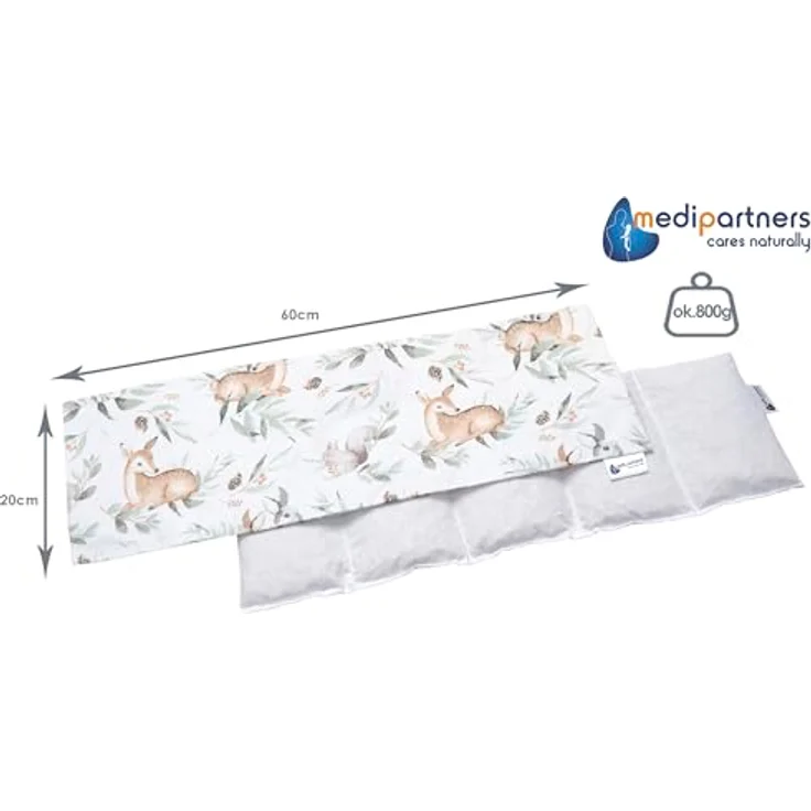 Medi Partners Kirschkernkissen Mikrowelle 60x20cm Körnerkissen groß Wärmekissen 800g 100% Baumwolle 5 kammern abnehmbarer Bezug - Kirschkernkissen nacken schulter Kältetherapie (Hirsch in Blättern) – Bild 3