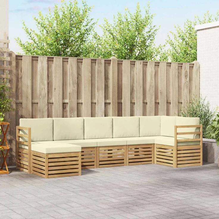vidaXL Outdoor-Sofagarnitur 7 stk. 6-Sitzer Weiß und Creme 3392175 – Bild 1