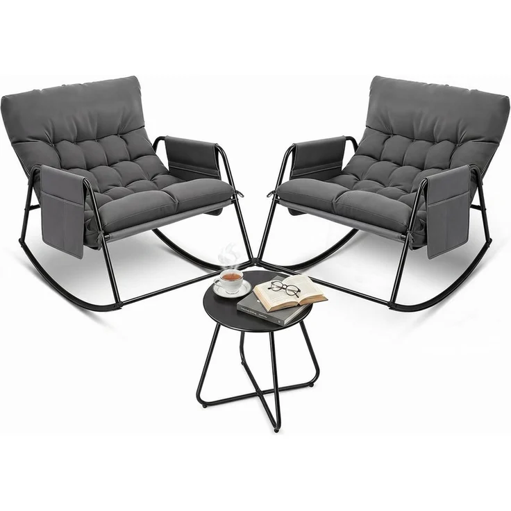 VINGLI Balkonset Balkonmöbel Set 3 teilig, Schaukelstühlen und Tisch, Grau/ Weiß – Bild 1