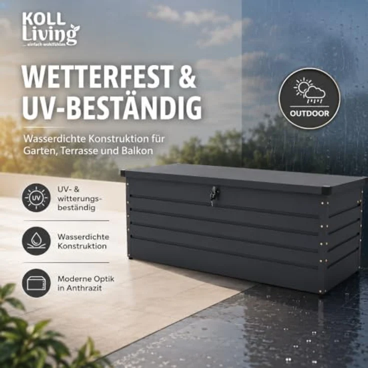 Koll Living Gartenbox Torix, 600 Liter, pulverbeschichtet, anthrazit, UV- und witterungsbeständig, inklusive Gasdruckfedern – Bild 3