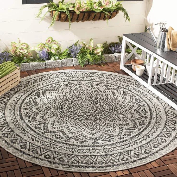 SAFAVIEH Zeitgenössische Teppich für Wohnzimmer, Esszimmer, Schlafzimmer - Courtyard Collection, Kurzer Flor, Hellgrau und Schwarz, 160 X 160 cm