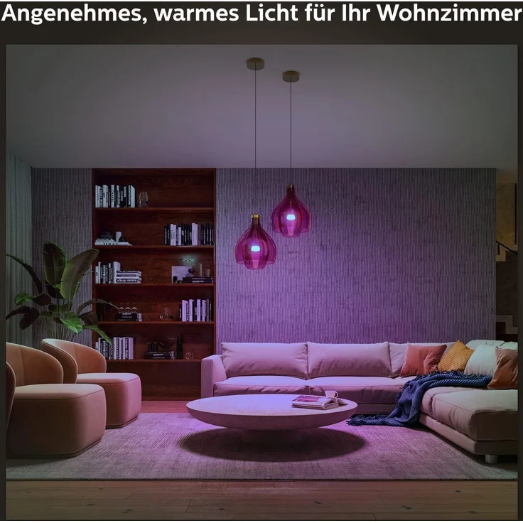 Philips Hue White & Color Ambiance Starter Set mit E27 Lampen 2-er Pack (1100), Smart Button + Hue Bridge, TESTSIEGER Stiftung Warentest (01/2024), 16 Mio. Farben per Sprache und App steuerbar – Bild 8