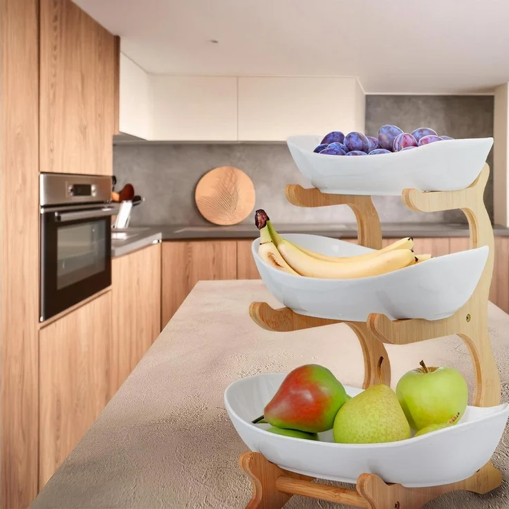 Dimono Etagere Deluxe Servier-Ständer, Keramik, (3-Etagen Servierschalen, Obst- & Gemüseschale), Servierschalen für Desserts, Obst, Gemüse, Süßes uvm. – Bild 3