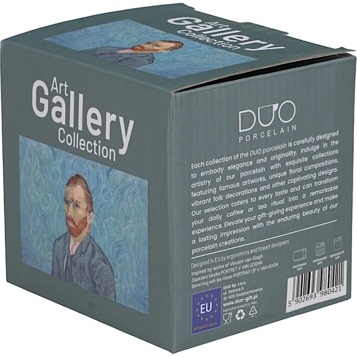 DUO ART GALLERY Fassbecher 430 ml mit Teesieb PORTRAIT OF Van Gogh, New Bone China Porzellan – Bild 6