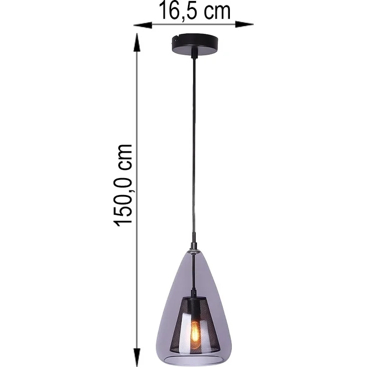 Pendelleuchte, Gitter, schwarz, Glas, E14, H 150 cm – Bild 10