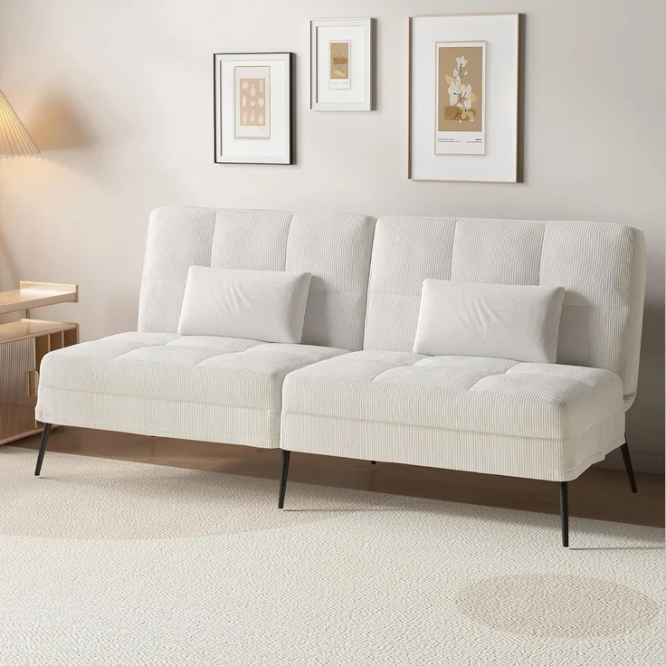 COMHOMA Sofa Schlafsofa mit Schlaffunktion, überzug Futon Klappsofa, Bettcouch, ecksofa, Couch Gästebett, 3-Sitzer Sofa, mit verstellbare Rückenlehne aus Cordstoff Beige – Bild 2
