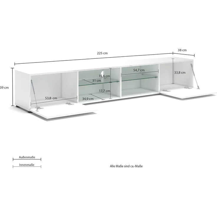 Lowboard >Mister< in weiss, Lack Hochglanz - 225x40x38cm (BxHxT) – Bild 5