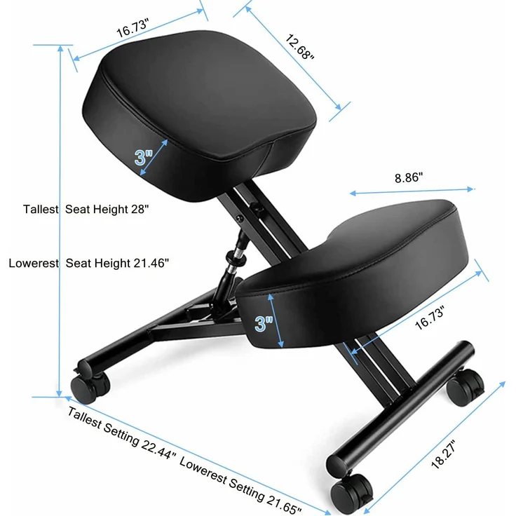 Kniestuhl Ergonomischer, Verstellbarer Kniehocker Stuhl für Büro, Metallgestell + Leder Bürostuhl Sitzhocker mit Knieablage, Rollen, 3" Kissen, Hocker zu Verbessert Haltung & Rückenschmerzen – Bild 7