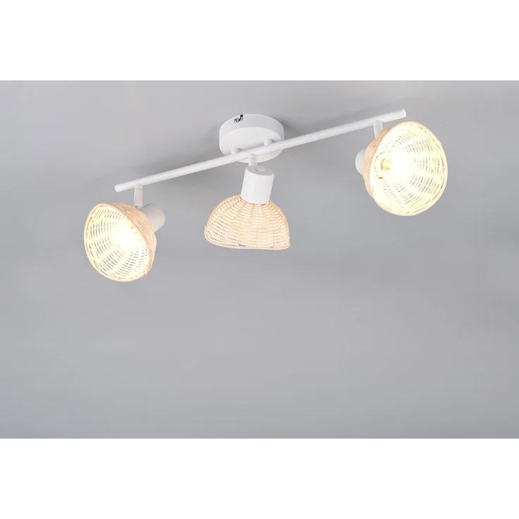 Deckenstrahler CALVI 3-flammig Weiß, Lampenschirme Rattan, Breite 59cm – Bild 3