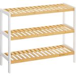 Songmics Schuhregal aus Bambus, Schuhablage mit 3 Ebenen, Schuh-Organizer, Regal für Schuhe, Pflanzen, Bücher, Wohnzimmer, Flur, Schlafzimmer, Badezimmer, 26 x 70 x 55 cm, weiß-naturfarben LBS03H