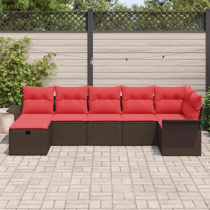 vidaXL Garten-Sofa-Set mit Kissen mit Speicher 7 pcs Braun Poly Rattan 3360235 – Bild 3