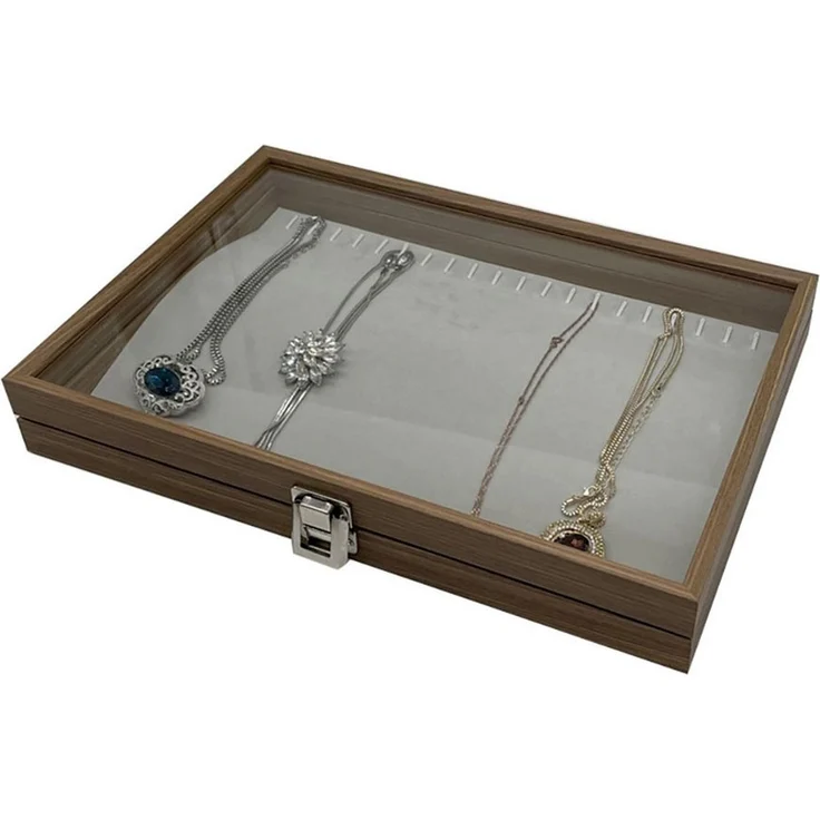 mixed24 Schmuckkasten Holz Ketten Halsketten Armbänder mit Deckel, Deckel aus Echtglas – Bild 4