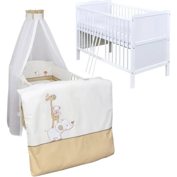 Baby-Delux Komplettbett Babybett Jack Komplettset, 10-tlg, Kinderbett 70x140 cm weiß, Bettset verschiedene Designs