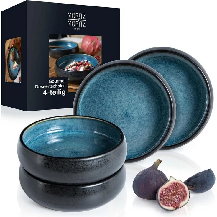 Moritz & Moritz Dessertschale Dip Schalen Blau, Steinzeug, (4er Set), Dip Schälchen aus Steinzeug für Dessert – Bild 1