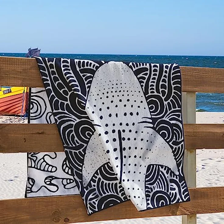 DecoKing Strandtuch groß 90x180 cm Baumwolle Frottee Velours Badetuch dunkelblau Marineblau blau weiß Haifisch Shark – Bild 4