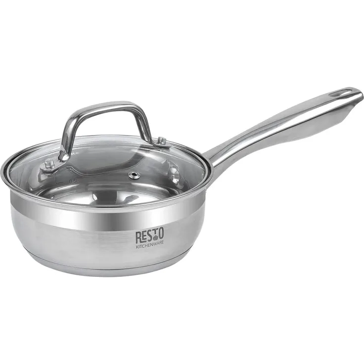 RESTO Kitchenware Kasserolle Libra, Soßentopf 1,4 l, energiesparend und spülmaschinenfest, Edelstahl 18/10 (2-tlg), mit hitzebeständigem Glasdeckel und Griff