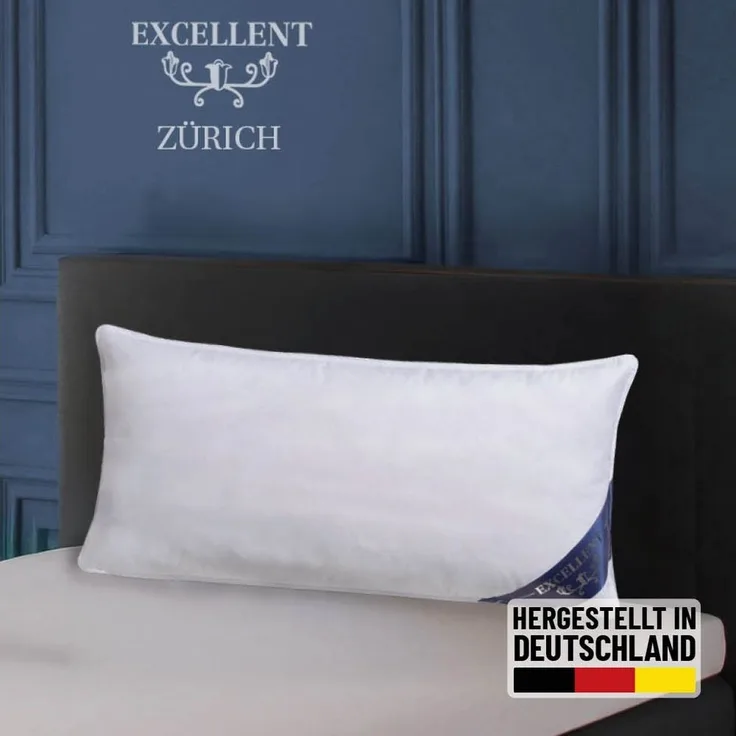 Excellent 3-Kammer-Kopfkissen Zürich, Kopfkissen in 40x80 und 80x80 und weitere Größen, Füllung: weiße neue Daunen und Federn, Klasse I, 90% Daunen / 10% Federn (Außen), weiße neue Federn, Klasse I, 100% Federn (Innen), Bezug: feiner Daunen-Batist, 100...