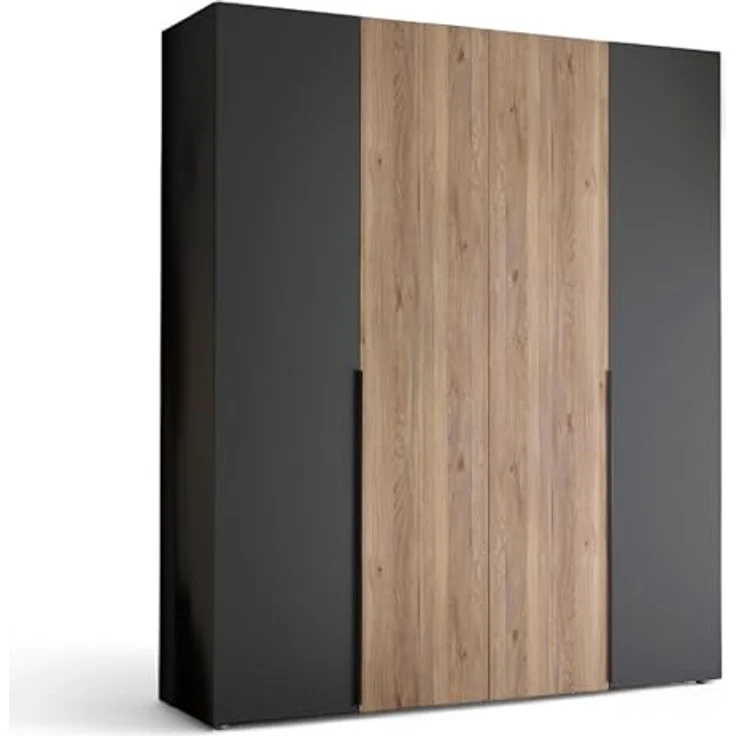 Stella Trading ASKA Kleiderschrank in Graphit, Mauvella Eiche Optik - Vielseitiger Drehtürenschrank 4-türig für Ihr Schlafzimmer - 200 x 210 x 53 cm (B/H/T) – Bild 2