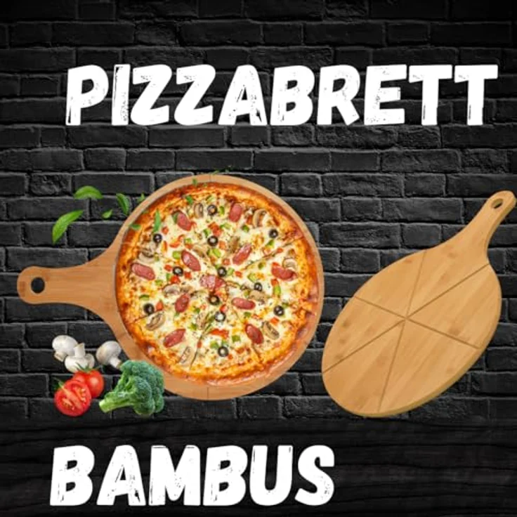 hausleben Pizzaschneidebrett Pizzateller Pizzabrett aus Bambus Doppelpack, (2-St), pizzaservierbrett schneiderbrett mit Griff – Bild 6
