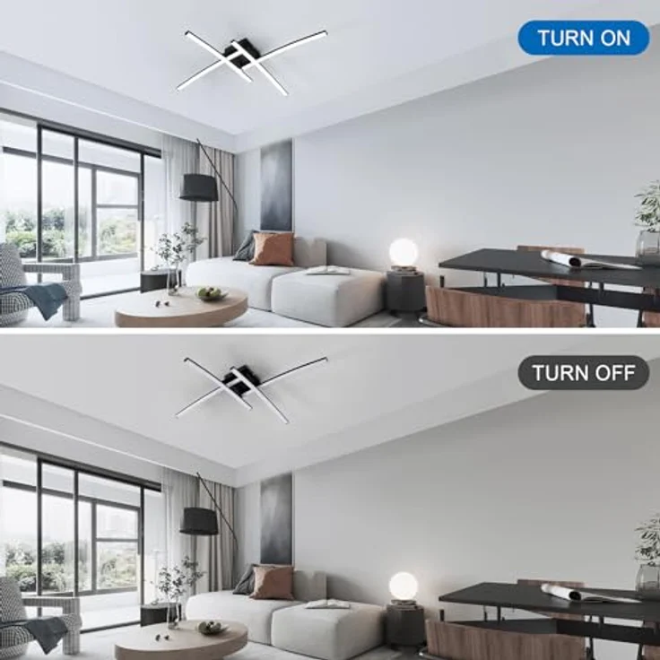 Goeco LED Deckenleuchte 34W, 3800LM Modern Deckenlampe Schwarz mit 4 Lichtleisten, 6500K Kaltes weißes Licht LED Lampen Deckenbeleuchtung für Wohnzimmer Schlafzimmer Büro – Bild 6