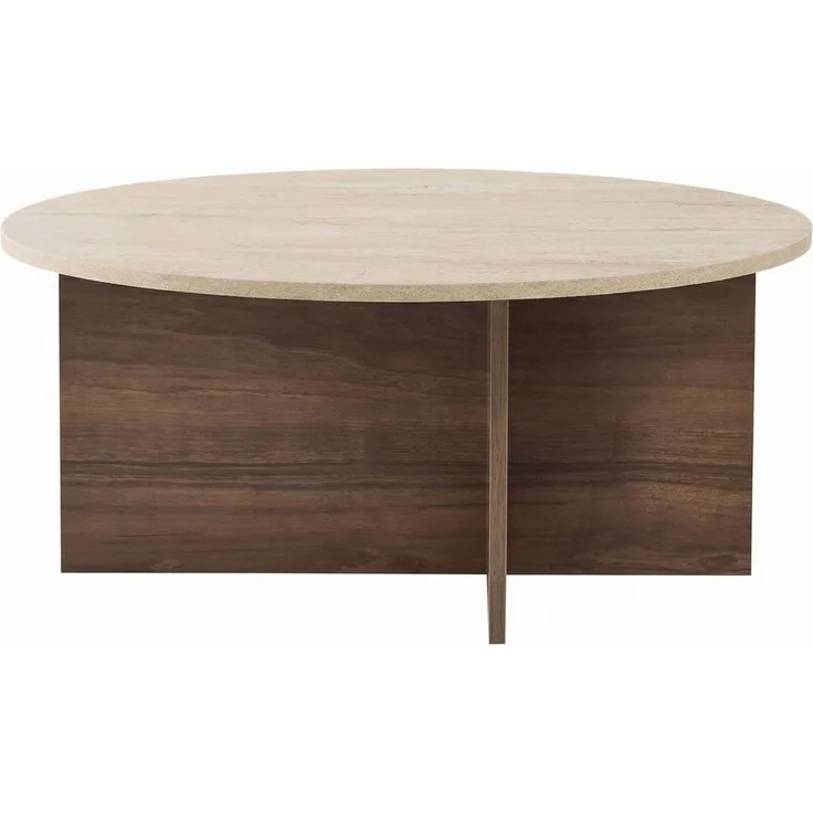 Stilvoller Couchtisch, 90 x 40 x 90 cm, Travertin & Venezia-Nussbaum | 100% melaminbeschichtet, 18 mm stark | Langlebiges & Elegantes Design