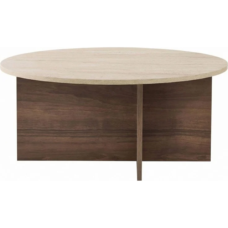 Stilvoller Couchtisch, 90 x 40 x 90 cm, Travertin & Venezia-Nussbaum | 100% melaminbeschichtet, 18 mm stark | Langlebiges & Elegantes Design